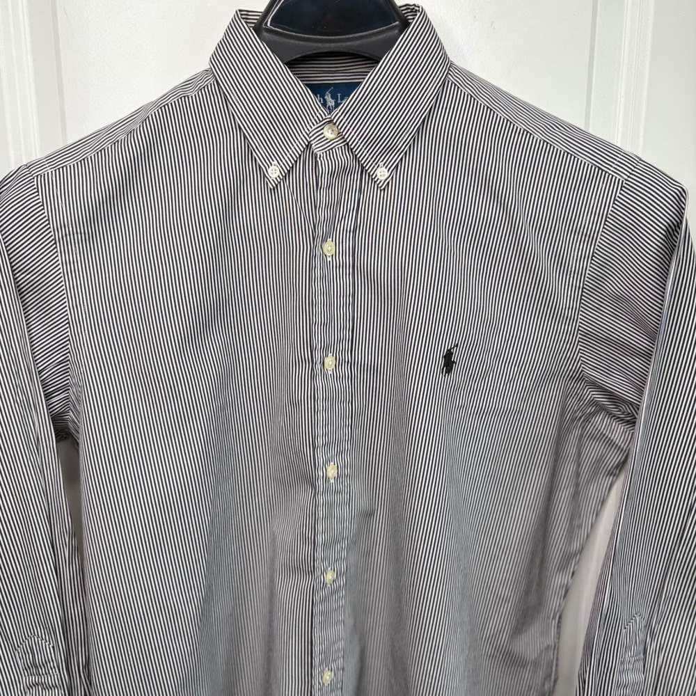 Ralph Lauren Mens Classic Fit Striped Button Down Shirt Black White 15.5 32/33